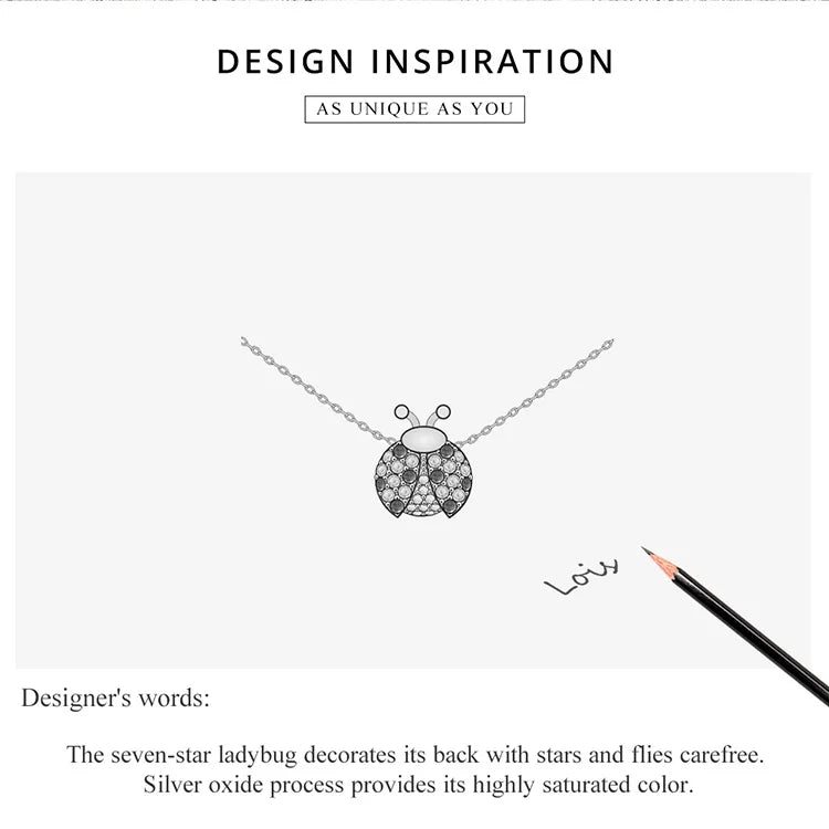 Genuine 925 Sterling Silver Pink CZ Ladybug Insect Chain Pendant Necklace for Women 45cm Kid Gifts Fine Jewelry SCN400