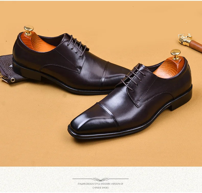 Brand Designer Men Dress Shoes Genuine Leather Lace Up Men's Shoe For Suit Black Office Party Formal Man Wedding Shoes