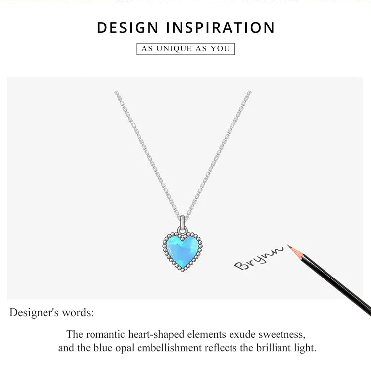 Deep Blue Heart Necklace for Women 925 Sterling Plated platinum Translucent opal Luxury Brand Jewelry 2020 Mode SCN413