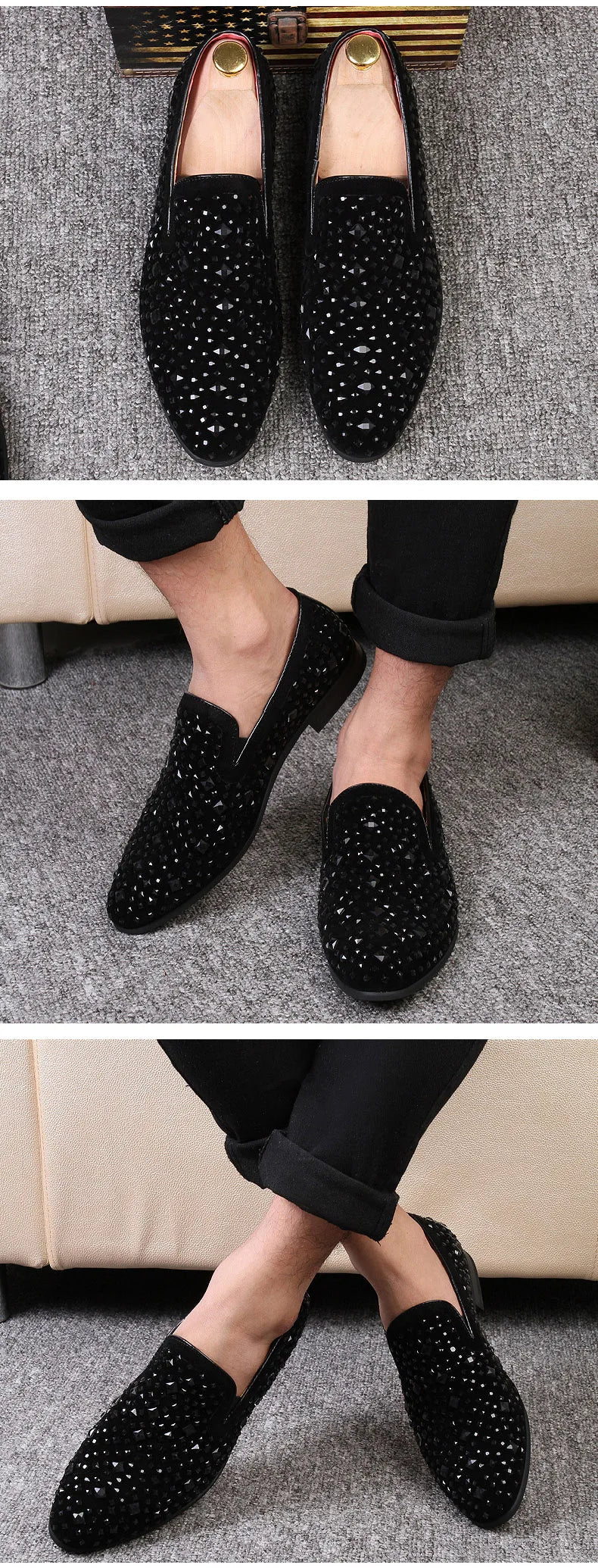 Formal Shoes Men Rhinestone Mens Dress Shoes Sepatu Slip On Pria Loafers Men Wedding Shoes Moda Italiana De Hombre Bona Zapatos