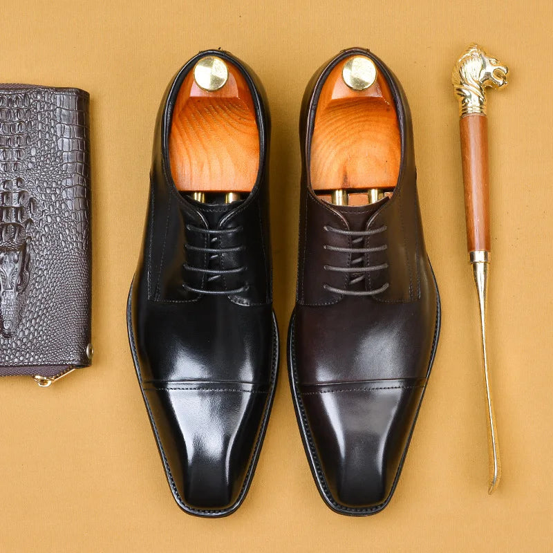Brand Designer Men Dress Shoes Genuine Leather Lace Up Men's Shoe For Suit Black Office Party Formal Man Wedding Shoes