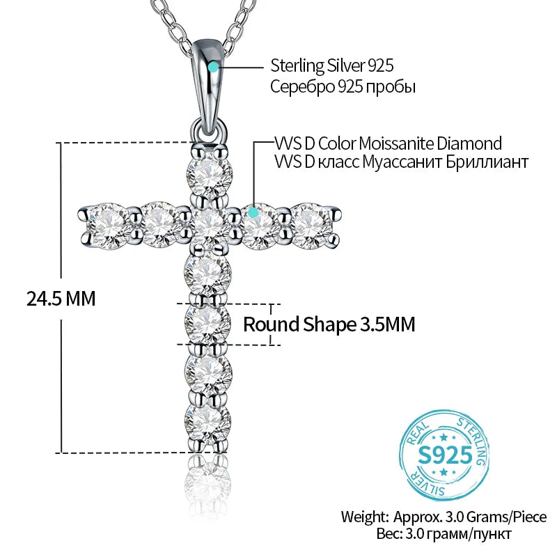 Handmade Cross Pendant Moissanite Solid Sterling 925 Silver Necklace For Women Luxury Jewelry for Engagement Christmas