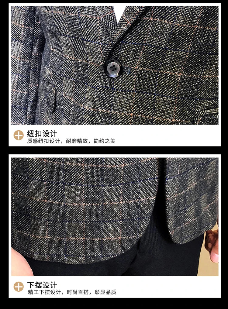 British's Style Vintage Plaid Blazer Men Casual Slim Fit Suit Jacket Single Button Business Social Blazer Plus Size M-5XL Hombre