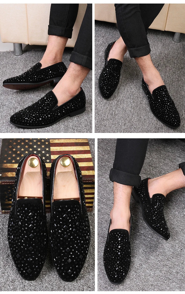 Formal Shoes Men Rhinestone Mens Dress Shoes Sepatu Slip On Pria Loafers Men Wedding Shoes Moda Italiana De Hombre Bona Zapatos
