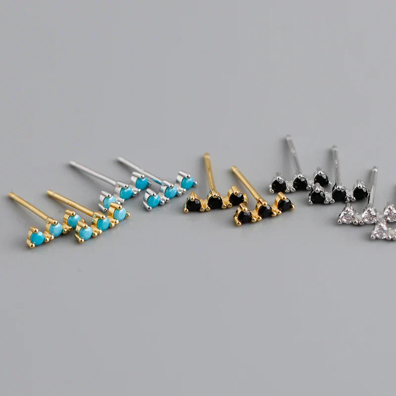 New Arrival Fashion Korean Blue Zircon Spike Geometric Stud Earrings for Women Real 925 Sterling Silver Gothic Jewelry