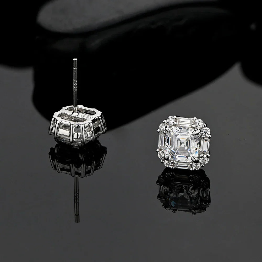 Original Design 6*6mm Asscher High Carbon Diamond Stud Eearrings for Women 2021 Jewelry 925 Sterling Silver Ruby Earrings Gift