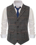 Men's Casual Suit Vest Notch Lapel with Two Pockets Herringbone Waistcoat for Wedding Groomsmen