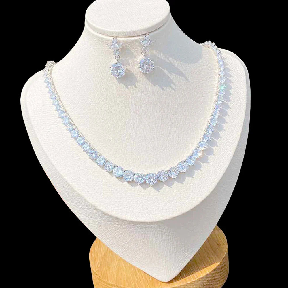 Fashion Water Drop Necklace A Necklace Set Composed Of Different Sizes Of Cubic Zirconia, Used For Party Wedding Jewelry