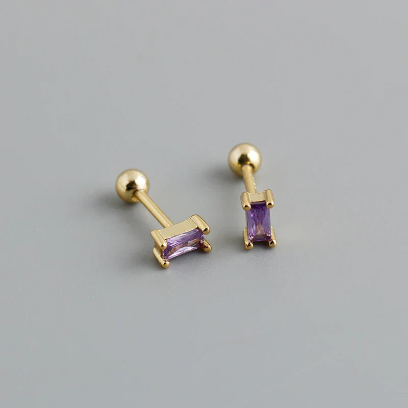 925 Sterling Silver Colorful Square Shiny Zircon Beads Piercing Stud Earrings for Women Fashion Gothic Exquisite Jewelry