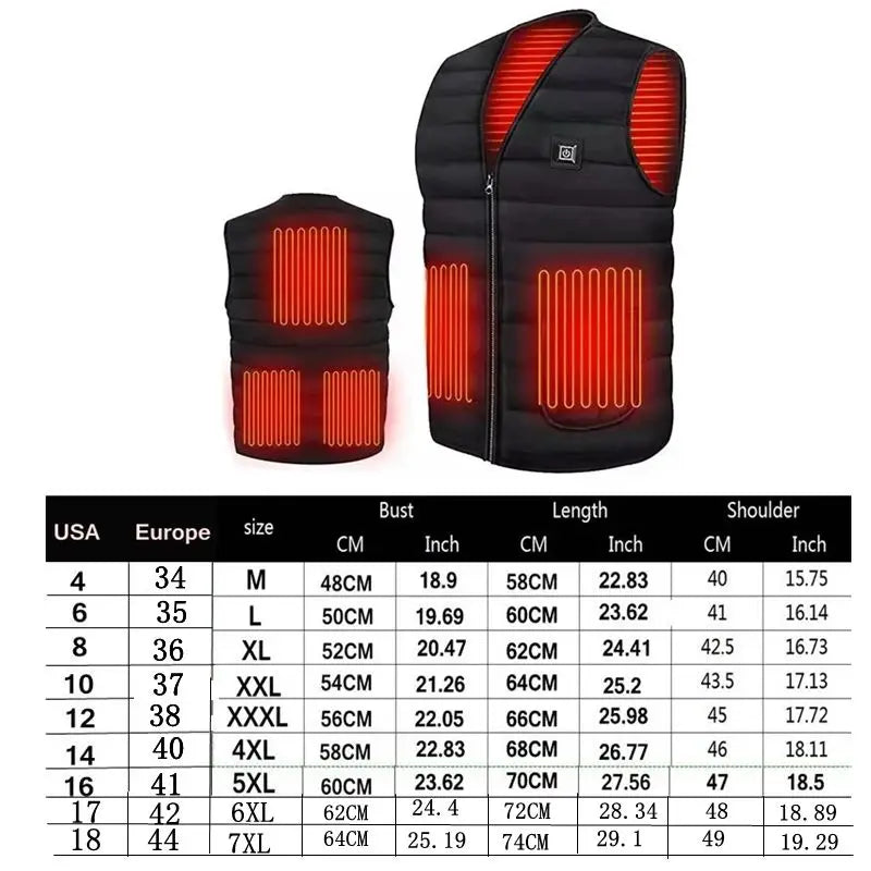 11 Area Heating Vest Men/Women Casual V-neck USB Heated Vest Smart Control Temperature Heating Jacket Cotton Coat Winter Hunting