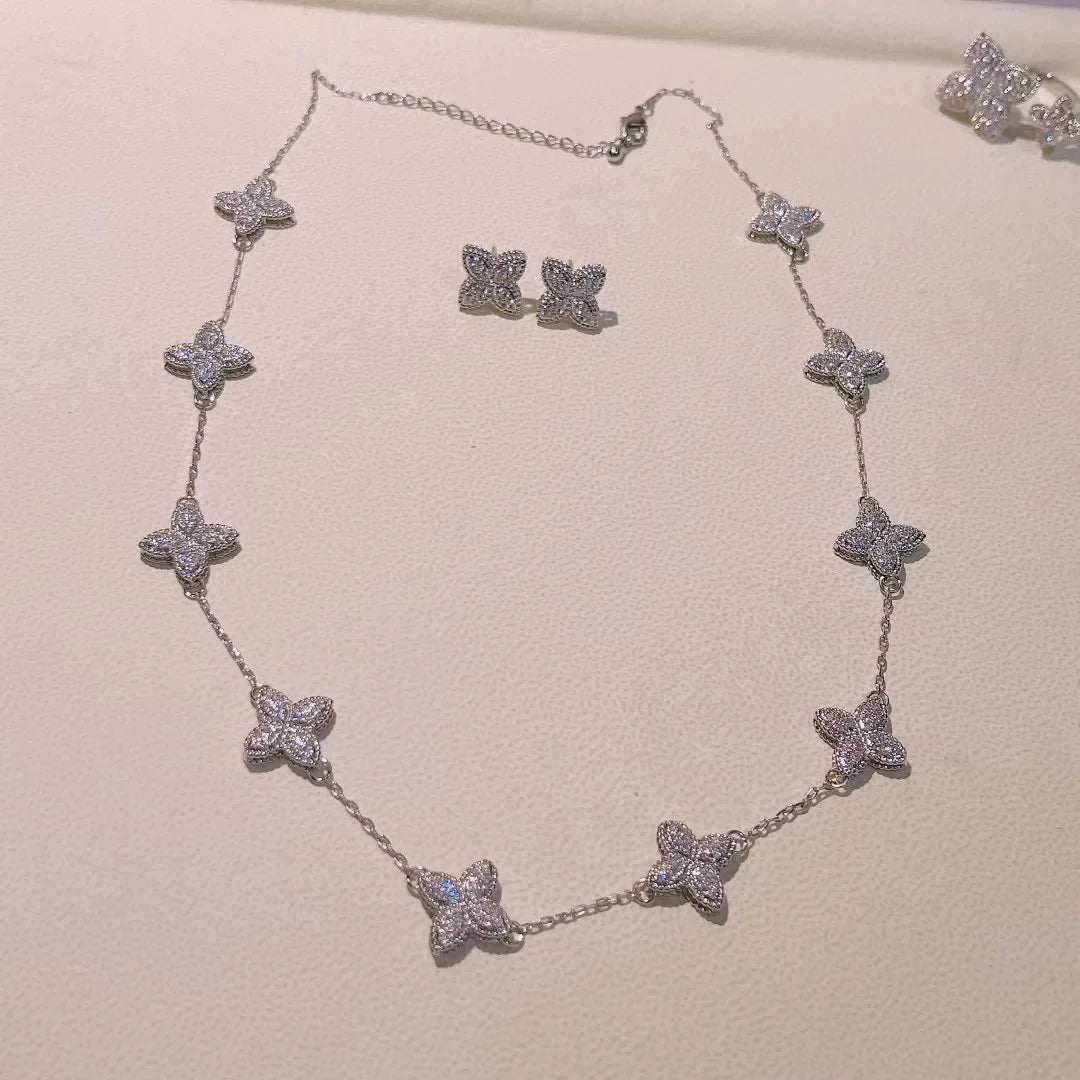 Luxury Flower Statement Necklace earring ring BraceletJewelry Set For Women Wedding Party Full Zircon Dubai Bridal jewelry N0555