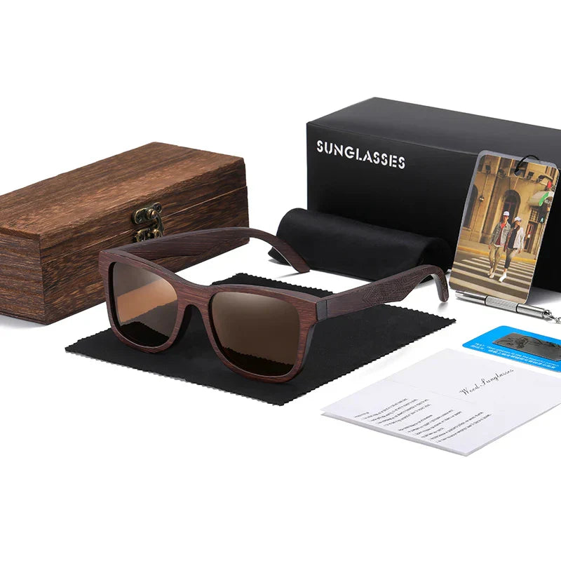 Natural Bamboo Wooden Sunglasses Handmade Polarized Glasses Mirror Coating Lenses Eyewear With Gift Box