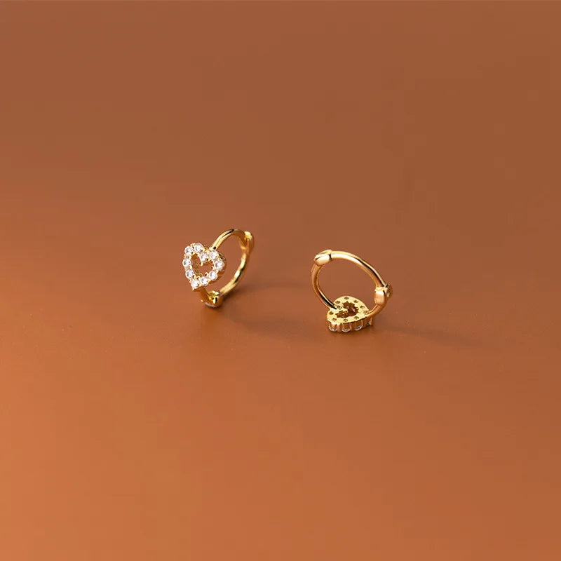 925 Sterling Silver INS Minimalism Sweet Love Heart CZ Zircon Hoop Earrings For Women Girl Small Ear Buckle Jewelry Gift
