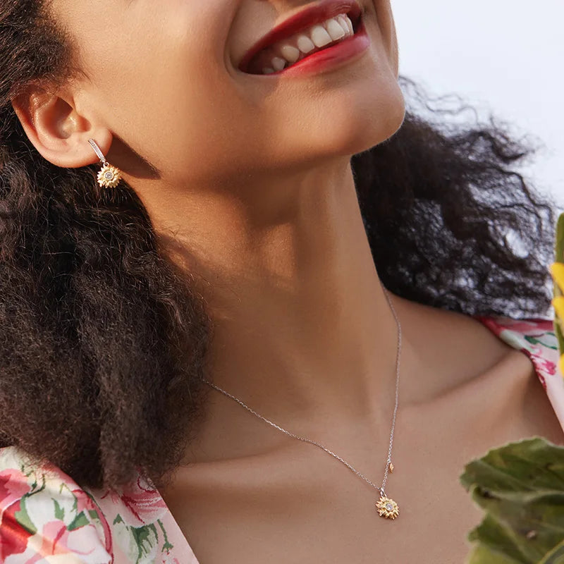 Silver Sunflower Necklace 925 Sterling Silver Gold Color Lucky Necklace Gift for Women Fashion Necklace Jewelry  BSN212