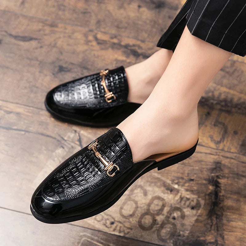 Italian Half Shoes For Men Leather Mens Casual Shoes Loafers Slippers Coiffeur Luxury Designer Man Slide Slipper Buty Meskie
