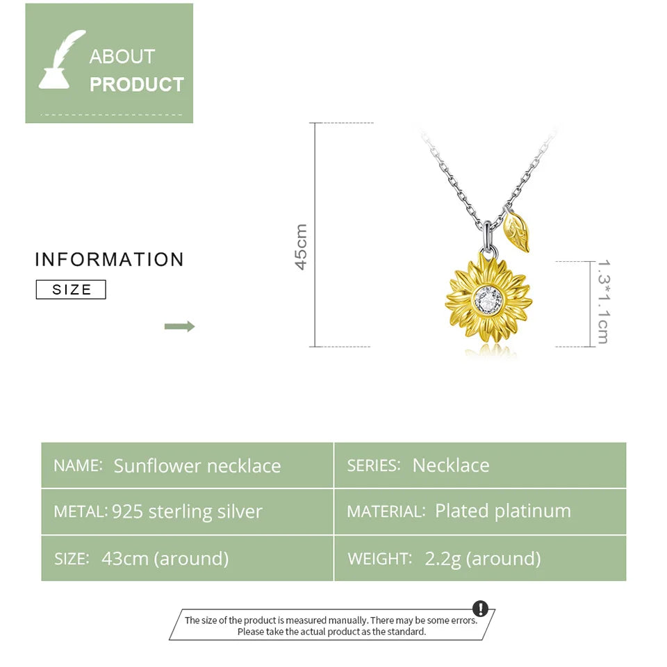 Silver Sunflower Necklace 925 Sterling Silver Gold Color Lucky Necklace Gift for Women Fashion Necklace Jewelry  BSN212