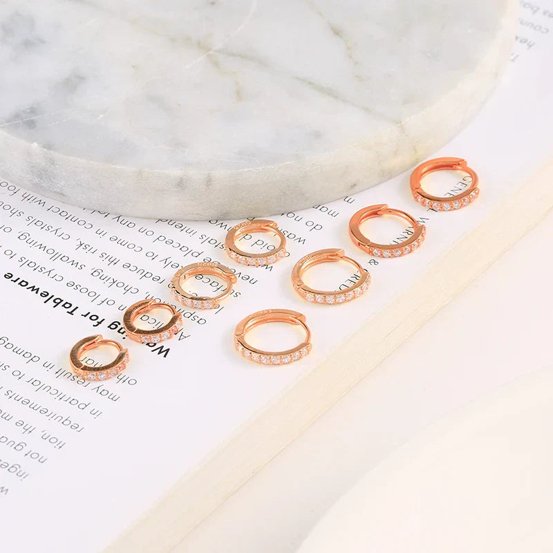 6/7/8/9mm Real 925 Sterling Silver Zircon Hoop Earrings for Women Huggie Earring Piercing Earings Jewelry Pendientes