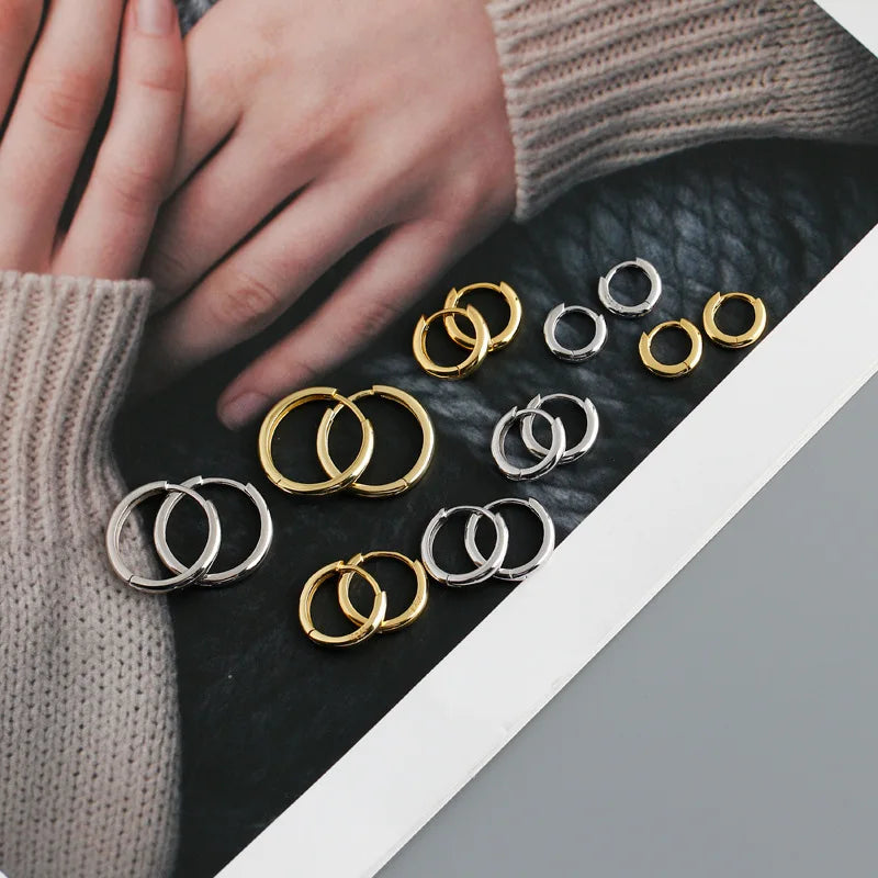 Real 925 Sterling Silver Minimalist Bohemian Round Ear Buckle for Women Punk Unisex Rock Hoop Earring Jewelry Accessories