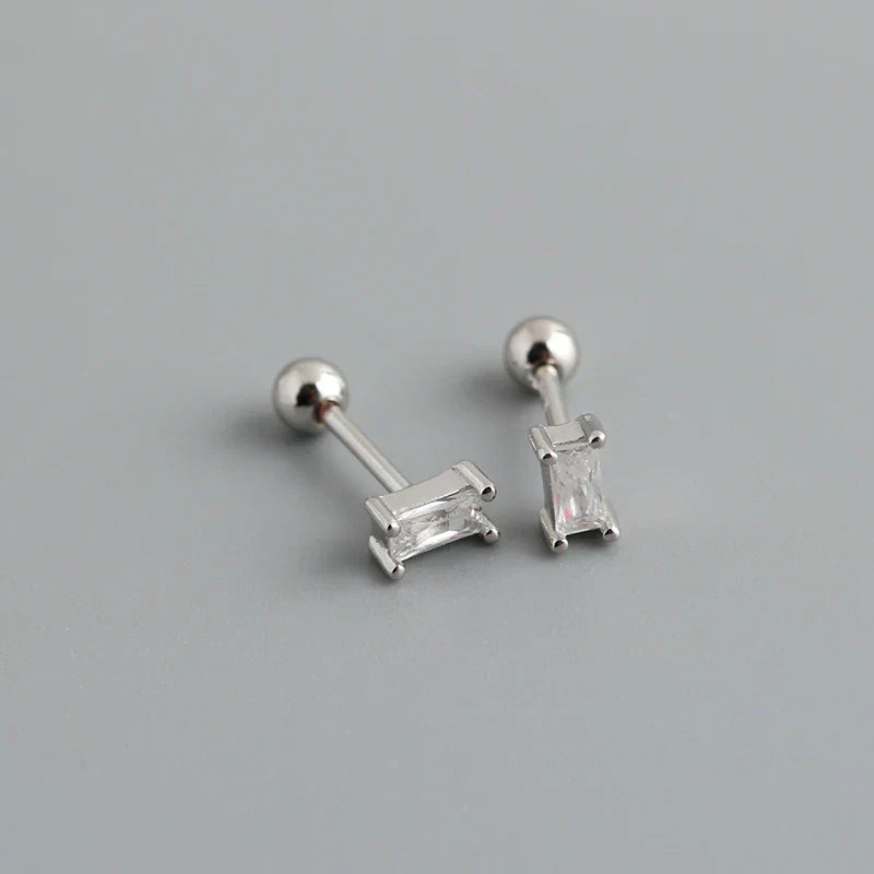 925 Sterling Silver Colorful Square Shiny Zircon Beads Piercing Stud Earrings for Women Fashion Gothic Exquisite Jewelry