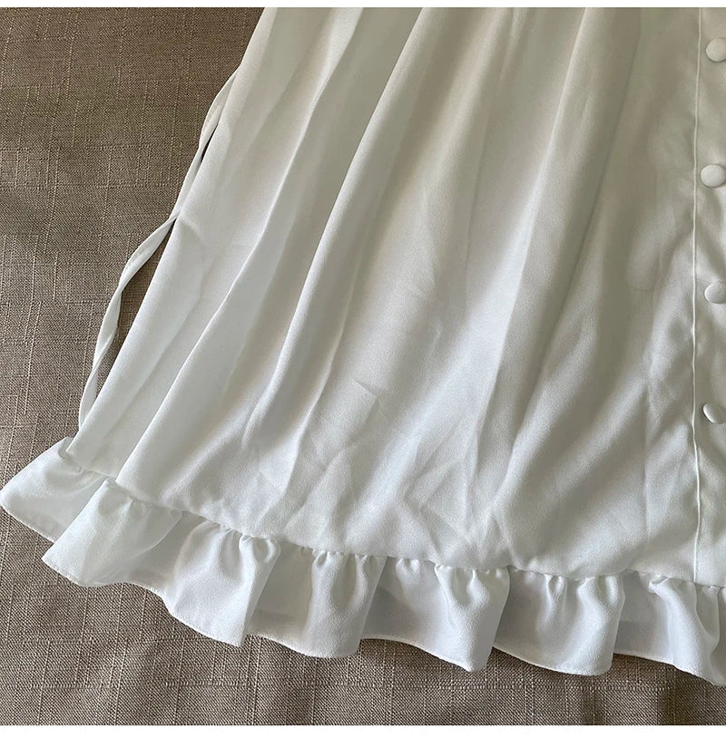 Japanese Sweet Girl Lolita Dress White 2021 Summer Kawaii Peter Pan Collar Cute Ruffle Puff Sleeve Drees Elegant Lady Dresses
