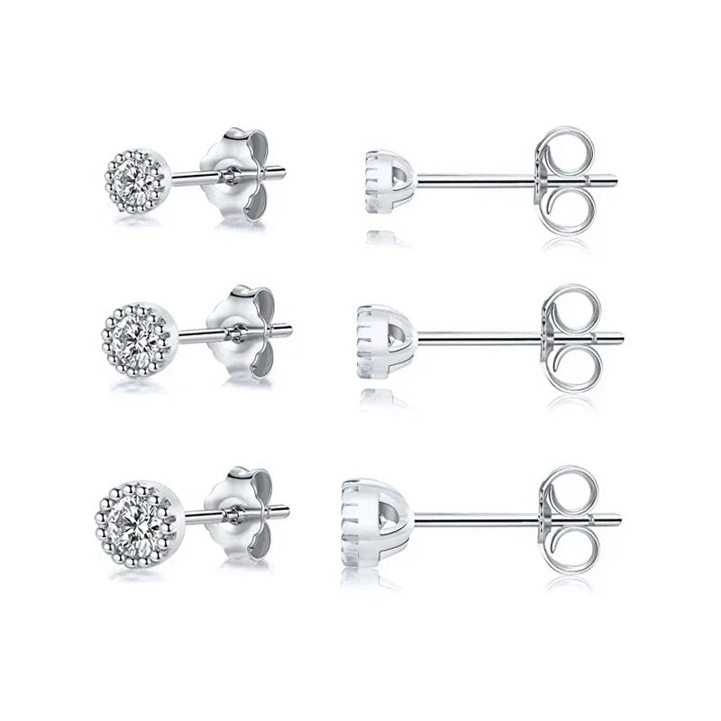 3pcs/set Bling Zircon Earring 925 Sterling Silver Cute Mini Heart Star Stud Earrings Ear Bone Earlobe Piercing Jewerly