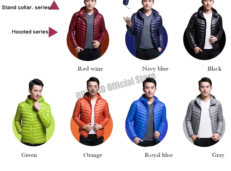 Men's All-Season Ultra Lightweight Packable Down Jacket Water and Wind-Resistant Breathable Coat Big Size Men Hoodies Jackets
