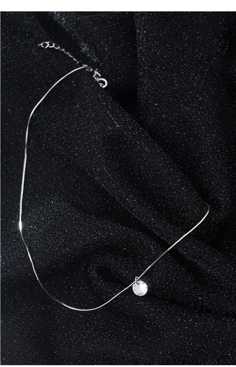 Pure 925 Sterling Silver Dazzling AAA Zircon Round Pendant Necklace for Women Fashion Choker Necklace Fine Jewelry
