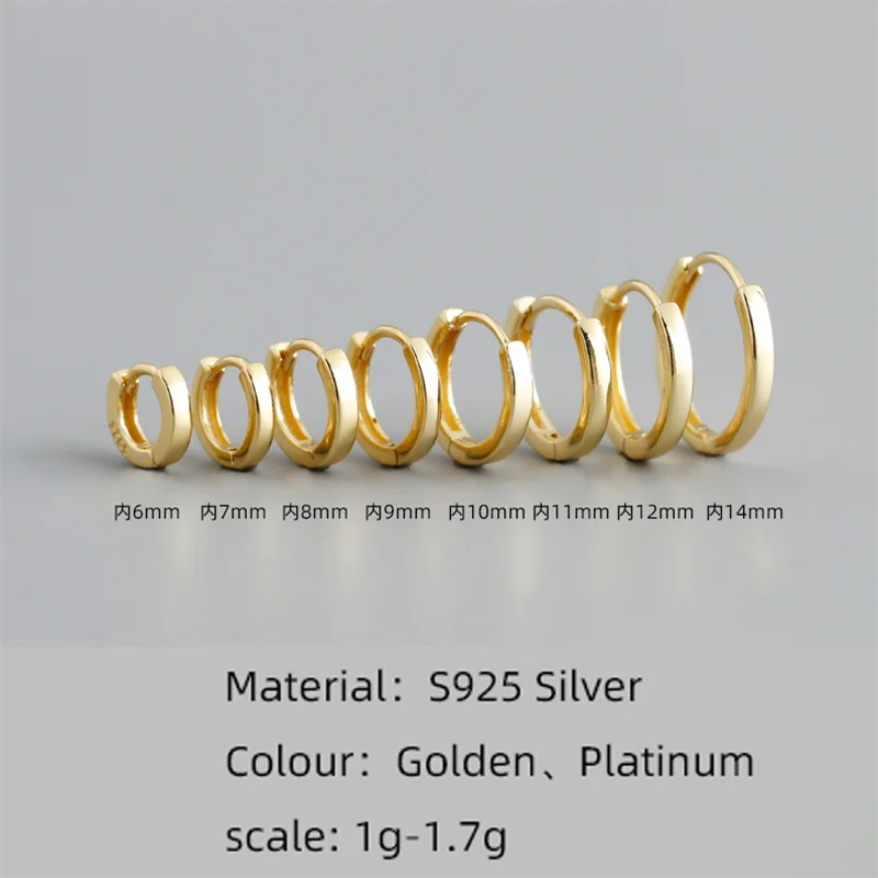 925 Sterling Silver Minimalist Punk Rock Circle Hoop Earrings for Women Men Goth Piercing Ear Buckle Charm Fine Jewelry