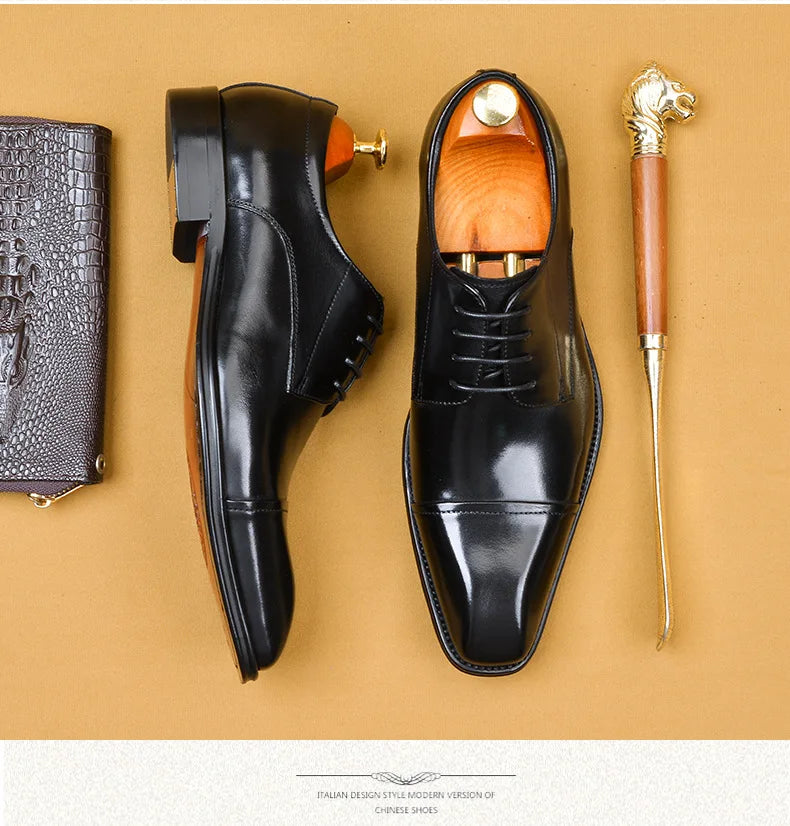Brand Designer Men Dress Shoes Genuine Leather Lace Up Men's Shoe For Suit Black Office Party Formal Man Wedding Shoes