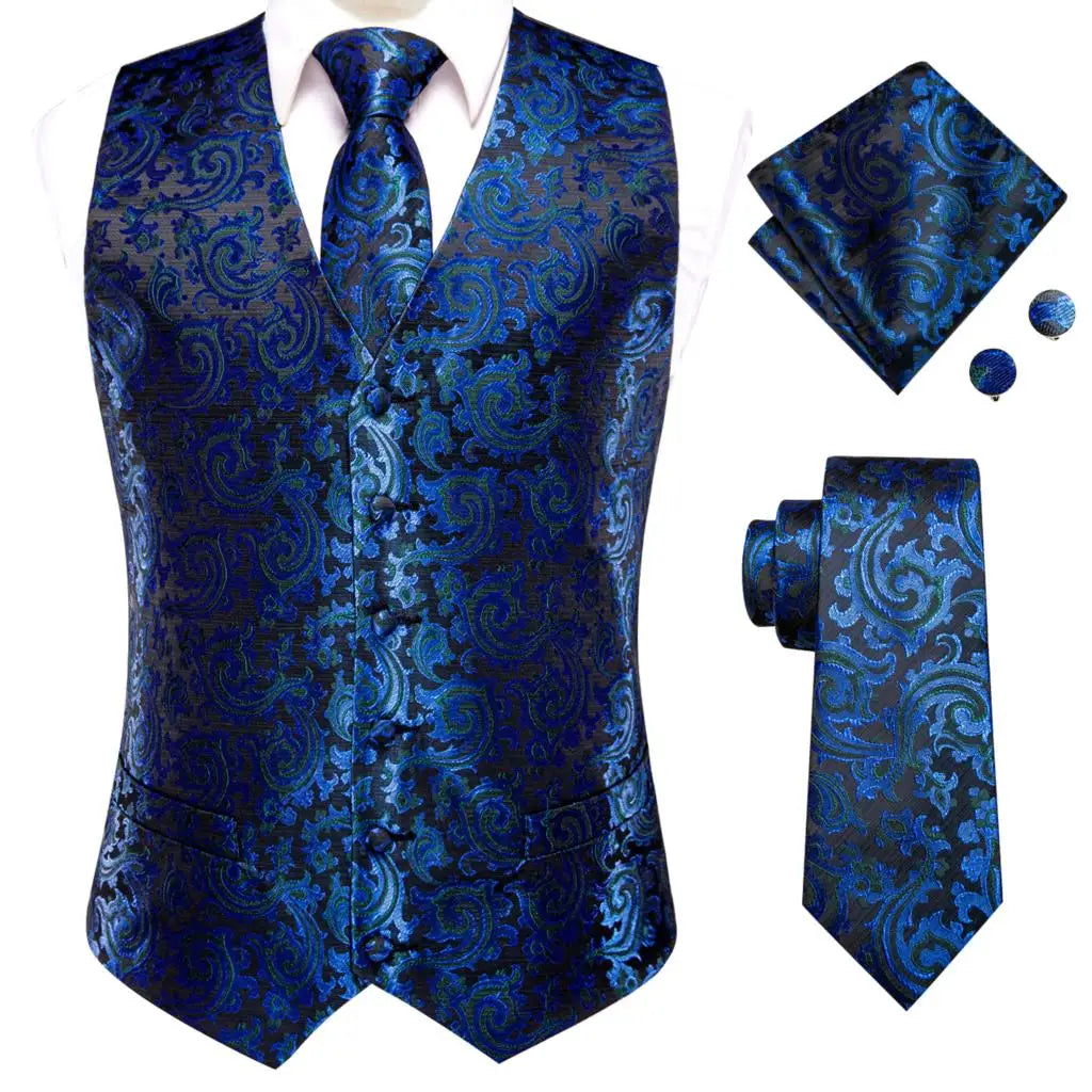 Fashion Silk Vest For Men Classic Gold Champane Yellow Waistcoat Jacket Tie Hankerchief Cufflinks Sets Dress Suit Wedding Hi-Tie