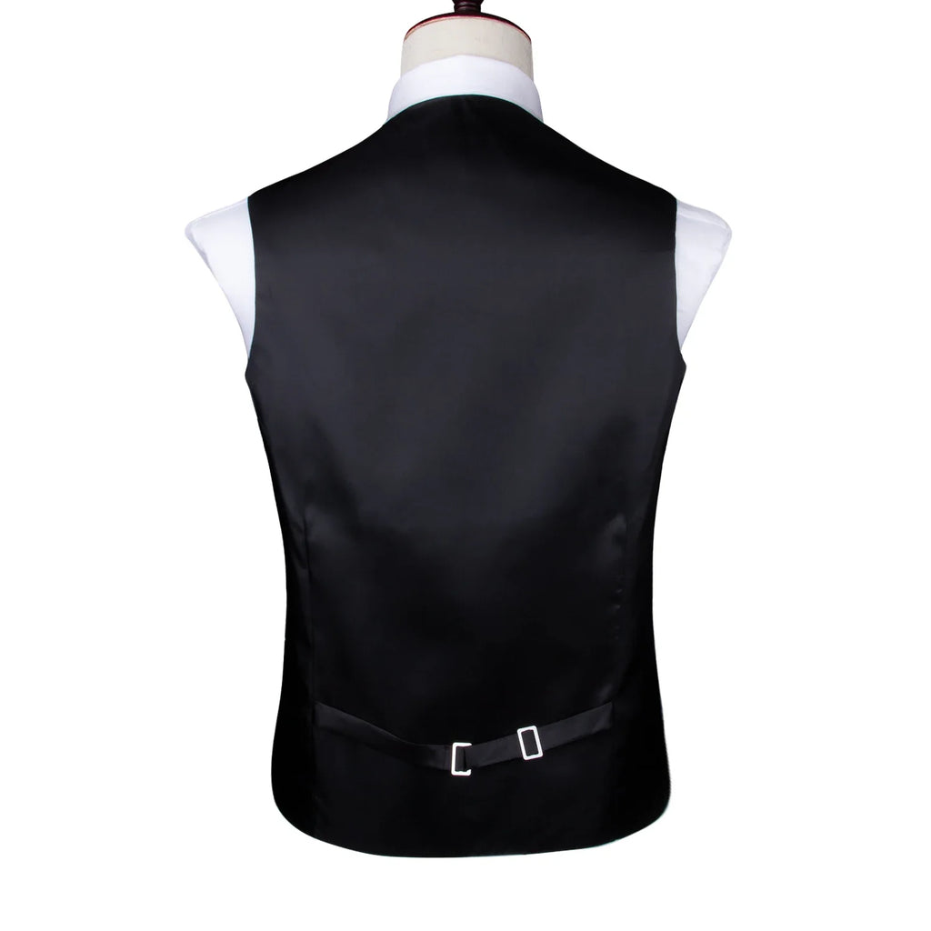 Classic Black Wedding Vest for Men Suit Vest Tie Ring Cufflinks Hanky Set for Party Formal Dress Business Casual Waistcoat