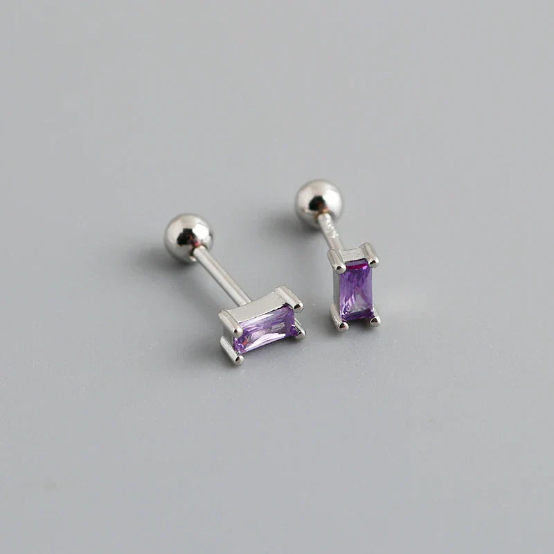 925 Sterling Silver Colorful Square Shiny Zircon Beads Piercing Stud Earrings for Women Fashion Gothic Exquisite Jewelry