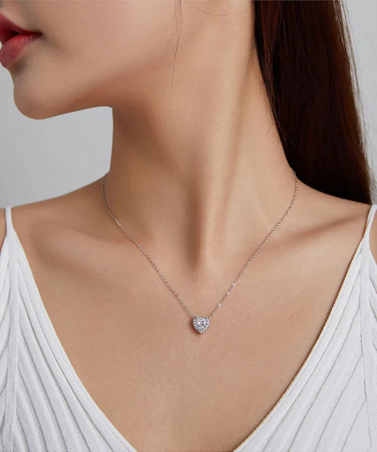 925 Sterling Silver Bright Love Necklace Chain Dazzling Shiny Heart Shape Crystal Charm Wedding Engagement Jewelry SCN455