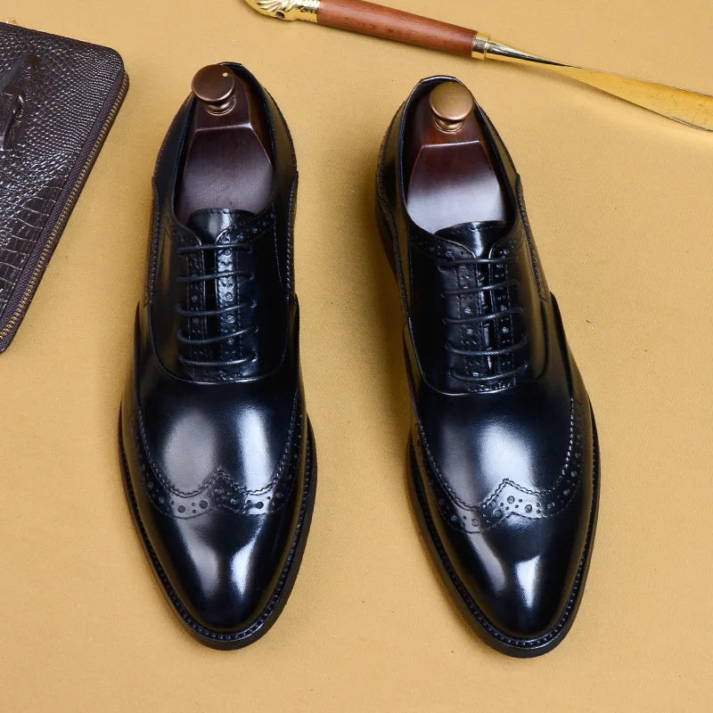 Full Grain Leather Men Retro Italian Design Men Brogues Genuine Leather Dress Shoes Handmade Wedding Shoes For Men