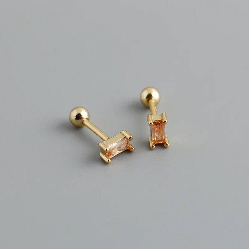 925 Sterling Silver Colorful Square Shiny Zircon Beads Piercing Stud Earrings for Women Fashion Gothic Exquisite Jewelry