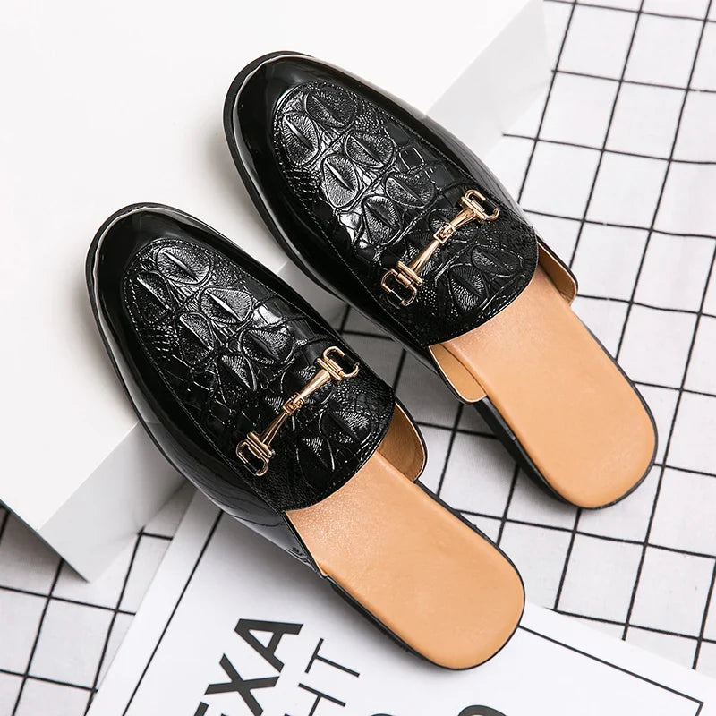 Italian Half Shoes For Men Leather Mens Casual Shoes Loafers Slippers Coiffeur Luxury Designer Man Slide Slipper Buty Meskie