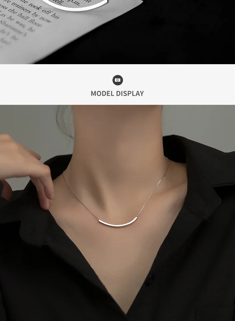 Silver Simple Geometric Female Necklaces 100% 925 Sterling Silver Classic Fashion Chain Necklaces For Women Girl Jewelry
