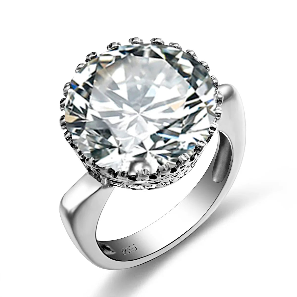 Vintage 100% 925 Sterling Silver 15ct Round Created Aquamarine Ring For Women Famous Branded Handmade Fine Jewelery 2024