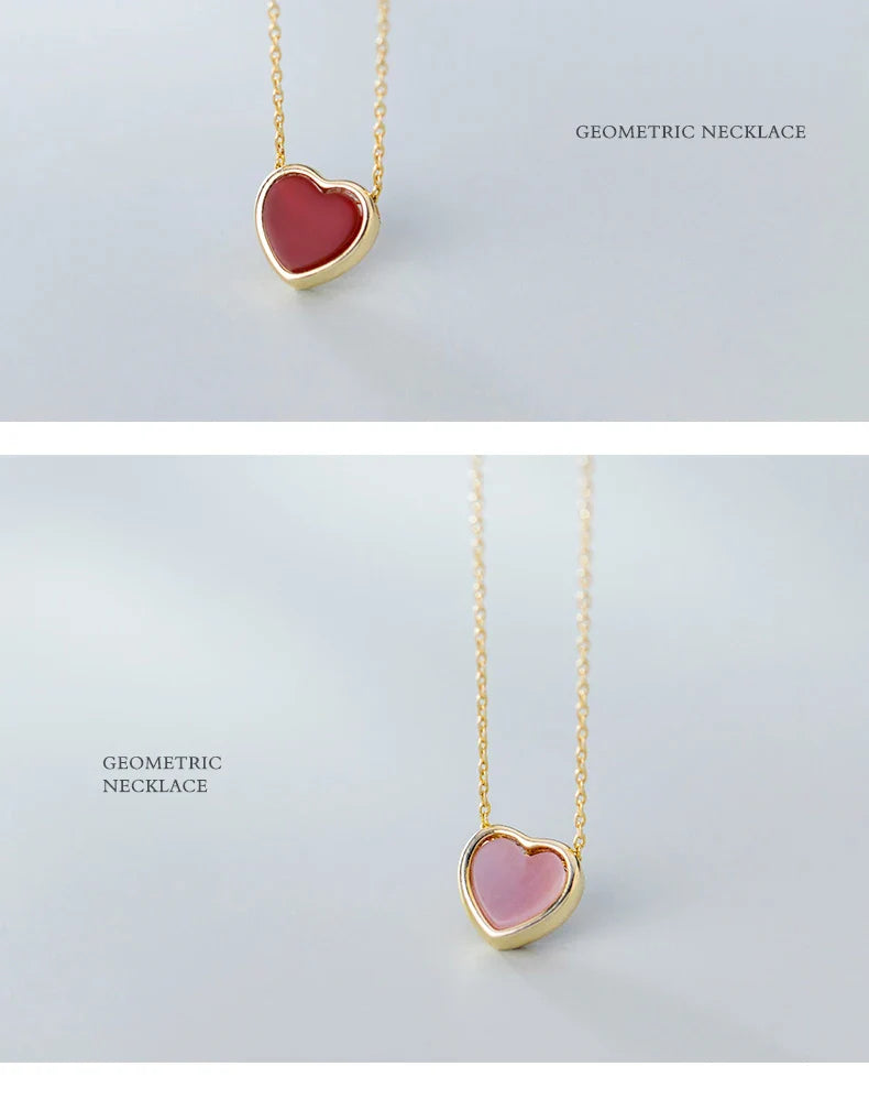 New Arrive 925 Sterling Silver Red Lovely Hearts Pendant Necklace for Women Gold Color Necklace Fine Jewelry Accessories