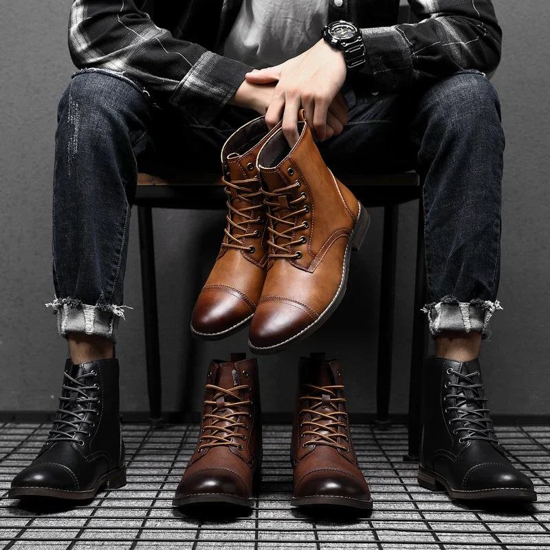 Men Fashion Boots New Arrival Britsh Vintage Leather Boots Shoes Men Boots Autumn Winter Design Men's Ankle Boots Plus Size