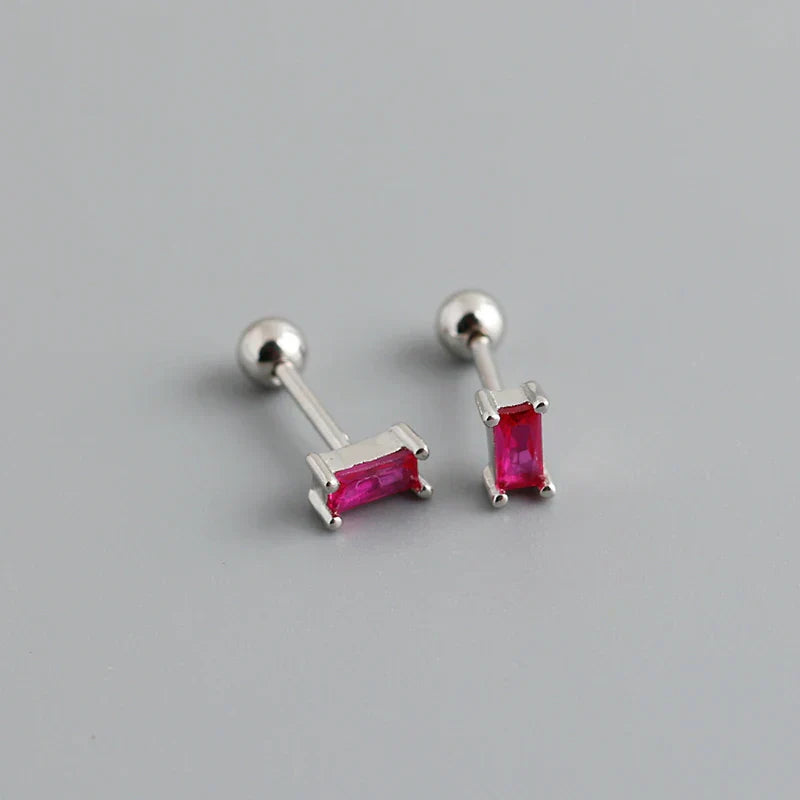 925 Sterling Silver Colorful Square Shiny Zircon Beads Piercing Stud Earrings for Women Fashion Gothic Exquisite Jewelry