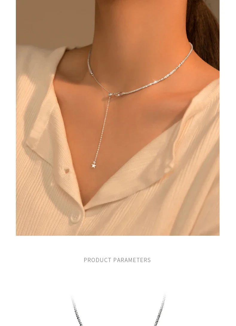 Dazzling Simple Adjustable Necklace for Women Girls 925 Sterling Silver Luxury Brand Jewelry 2024 New Mode Accessories