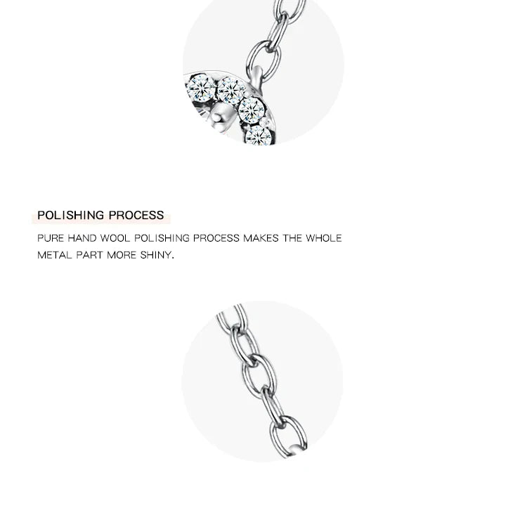 Real 925 Sterling Silver Clear CZ Heart Pendant Necklace for Women Chain Fashion Wedding Statement Jewelry Accessories