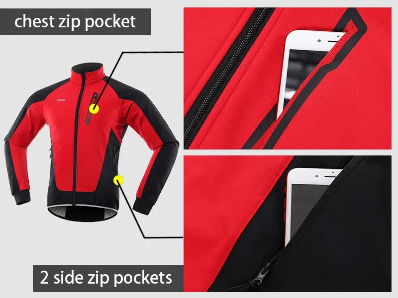 Men's Winter Cycling Jacket Thermal Fleece Warm Up Bicycle Clothing Windproof Waterproof Soft Shell Coat MTB Bike Jersey