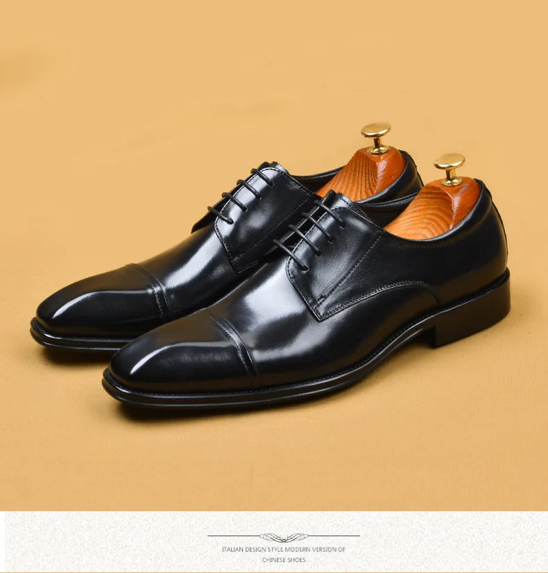 Brand Designer Men Dress Shoes Genuine Leather Lace Up Men's Shoe For Suit Black Office Party Formal Man Wedding Shoes