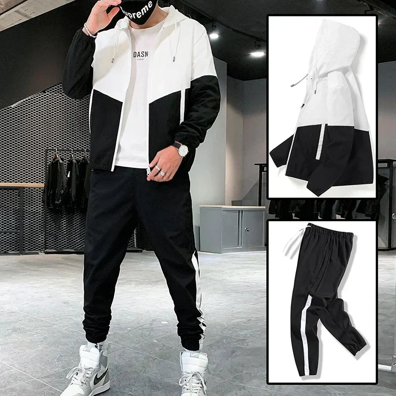 2026 New Men's Tracksuit Clothing Set Zipper Hoodie Sweatpants 2 Piece Hooded Long Sleeve Sportswear Sweatshirt Suits