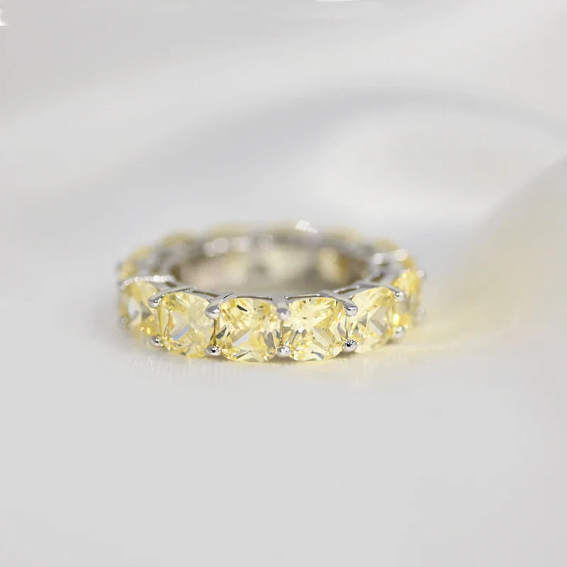 100% 925 Sterling Silver Sparkling 1 Row Full 5*5mm High Carbon Diamond Finger Rings For Women Wedding Party Fine Jewelry
