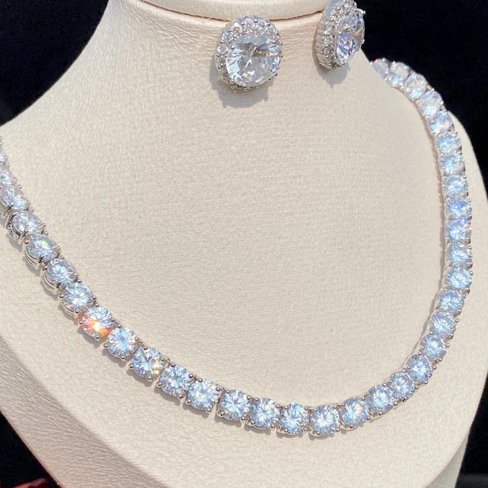 Sparkling Crystal Cubic Zirconia Earrings And Necklaces, Simple Water Droplets Chain Necklace Bridal Wedding Dress Jewelry Set