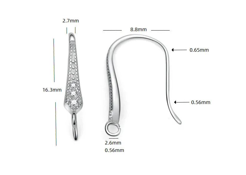 TrustDavis Real 925 Sterling Silver Fashion Dazzling CZ Opening Handmade Ear Hook Earring DIY Accessories Fine Jewelry HY365