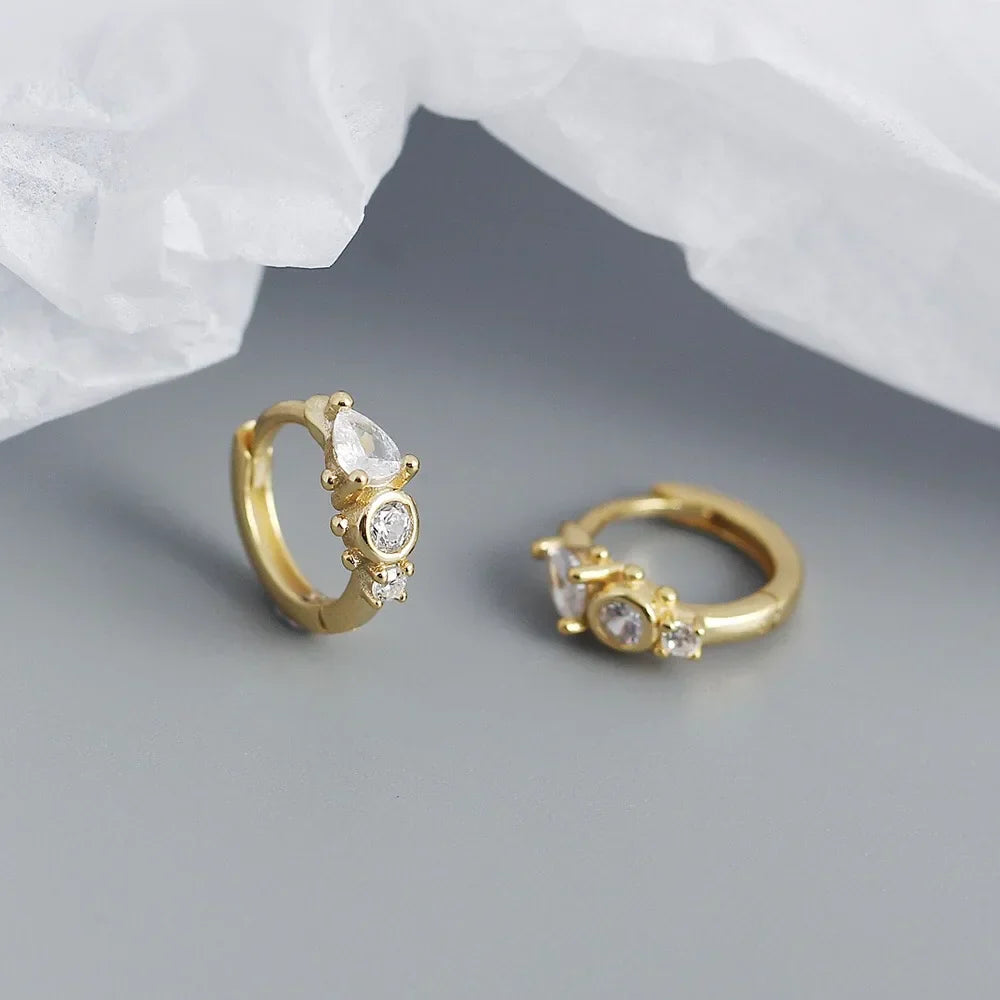 925 Sterling Silver Earring Zircon Sun Flower Ear Ring Geometric Style Water Drop Ear Bone Cute Temperament Woman Girl Ear Jewel
